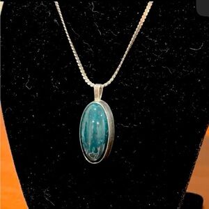 Antique Bloodstone in Sterling with Antique 925 Chain Necklace N247